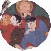 Muslim artist Three arhat-s in a circle,with their tame tiger oil painting picture wholesale